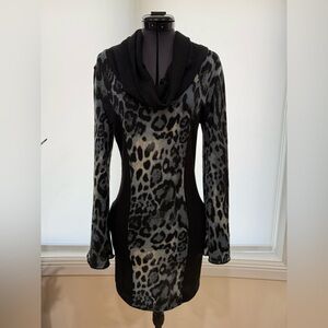 Elegant Black and Gray Animal Print Long Sleeve Dress